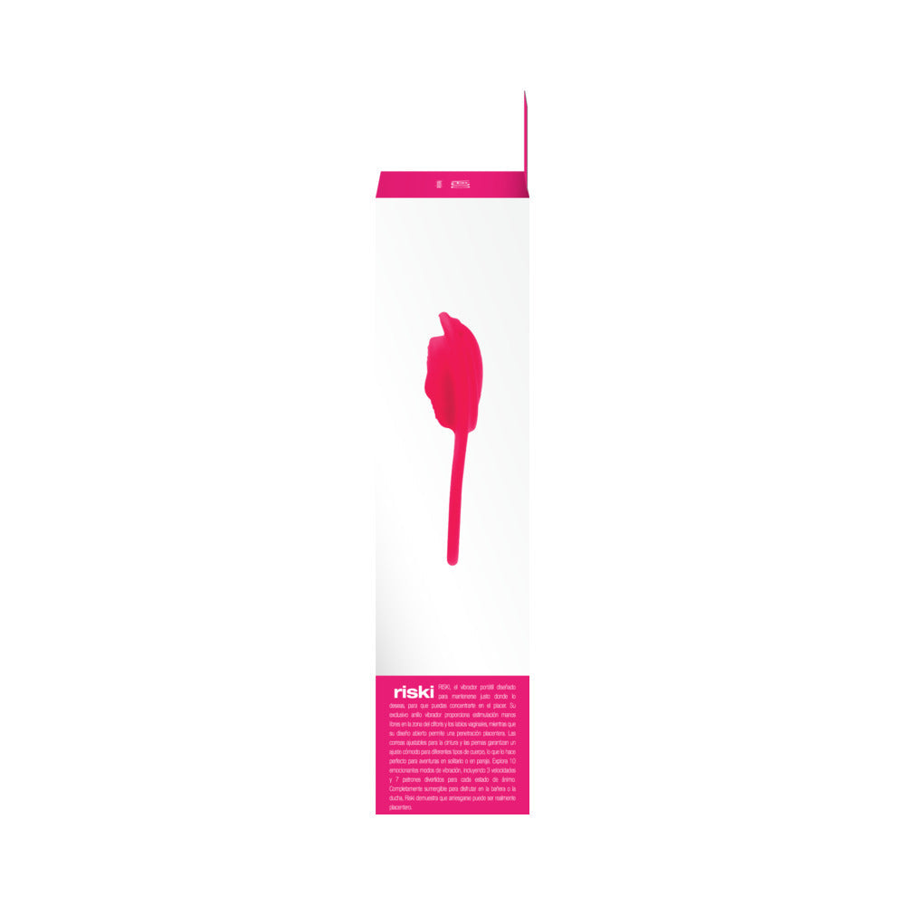 Vedo Riski Rechargeable Clitoral Vibe For Couples Pink packaging design showcasing its sleek and stylish appearance.