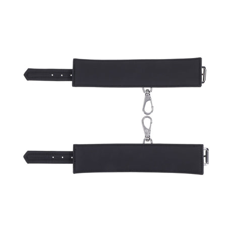 Sportsheets Signature Midnight Muse Handcuffs featuring soft silicone and sleek silver hardware.