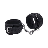 Sportsheets Signature Midnight Muse Ankle Cuffs featuring soft silicone and silver-tone hardware for stylish restraint play.