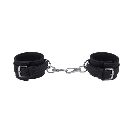 Sportsheets Signature Midnight Muse Ankle Cuffs in black with silver-tone hardware for stylish restraint play.