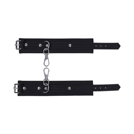 Sportsheets Signature Midnight Muse Ankle Cuffs featuring sleek black silicone and silver-tone hardware.