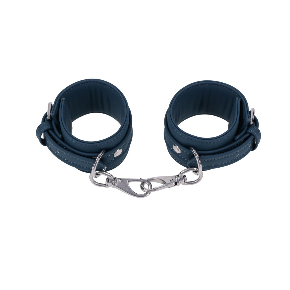 Sportsheets Signature Twilight Tease Ankle Cuffs in soft silicone with secure silver hardware for versatile play.