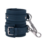 Sportsheets Signature Twilight Tease Ankle Cuffs in soft silicone with silver hardware and quick-connect clips.