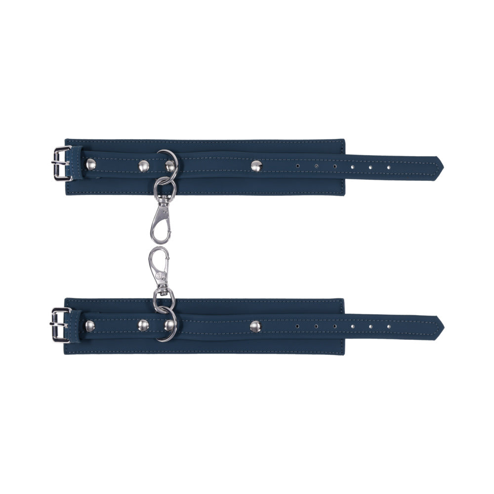 Sportsheets Signature Twilight Tease Ankle Cuffs with sleek silver hardware and soft silicone for secure restraint.