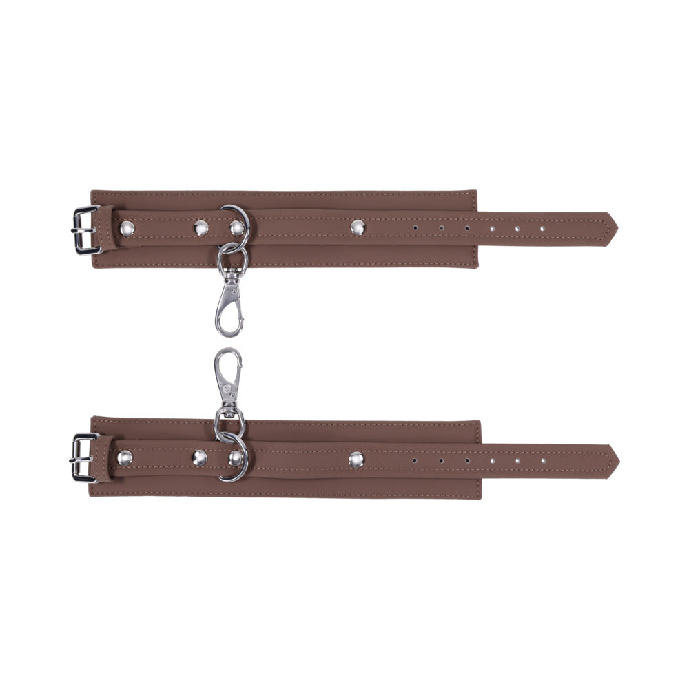 Sportsheets Signature Dawn Dream Ankle Cuffs featuring soft silicone and silver hardware for comfortable restraint play.