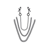Sportsheets Signature Midnight Muse Nipple Jewelry with black metal adjustable clamps and three detachable chains.