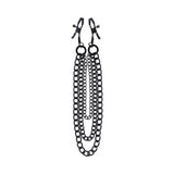 Sportsheets Signature Midnight Muse Nipple Jewelry with adjustable clamps and detachable chains in black metal.