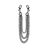 Sportsheets Signature Midnight Muse Nipple Jewelry with adjustable clamps and detachable chains in black metal.