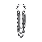 Sportsheets Signature Midnight Muse Nipple Jewelry featuring adjustable clamps and detachable chains in black metal.
