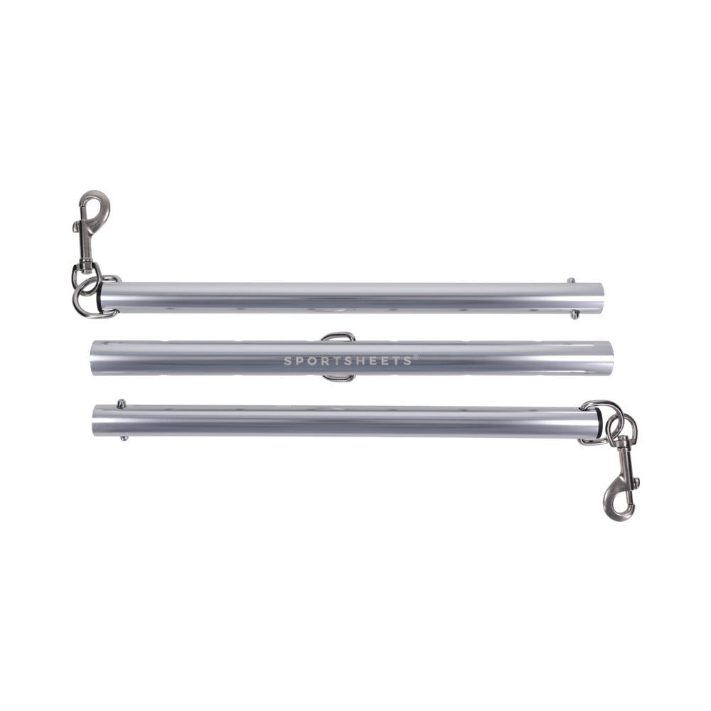 Sportsheets Signature Adjustable Spreader Bar, lightweight all-metal restraint accessory with adjustable length and integrated D-rings.