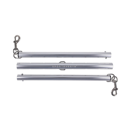 Sportsheets Signature Adjustable Spreader Bar, lightweight all-metal restraint accessory with adjustable length and integrated D-rings.