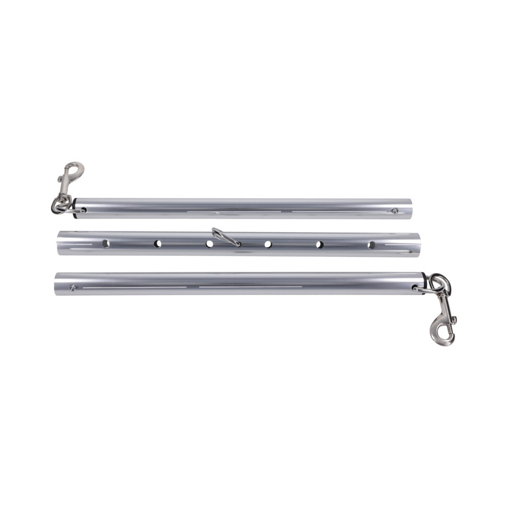 Sportsheets Signature Adjustable Spreader Bar shown in three adjustable metal sections with clasps.