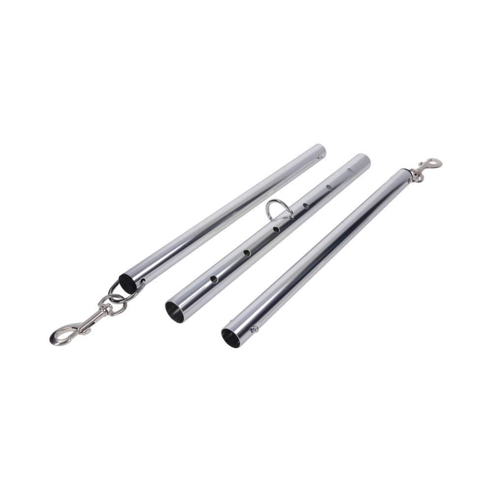 Sportsheets Signature Adjustable Spreader Bar with three adjustable metal lengths and D-ring attachments.