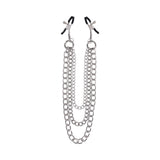 Sportsheets Signature Exchangeable Nipple Jewelry Silver with adjustable clamps and tiered chains.