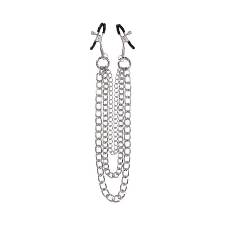 Sportsheets Signature Exchangeable Nipple Jewelry Silver with adjustable clamps and detachable chains in silver metal.