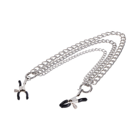 Sportsheets Signature Exchangeable Nipple Jewelry Silver with adjustable clamps and detachable chains.