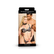 Sportsheets Signature Midnight Muse Collar & Leash packaging featuring model wearing the collar and leash with stylish design.