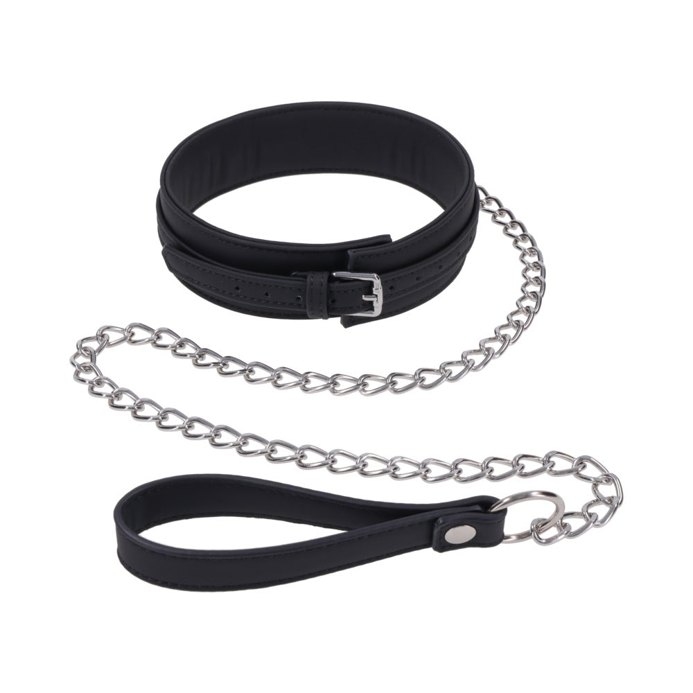 Sportsheets Signature Midnight Muse Collar & Leash with cashmere-touch silicone and silver hardware.
