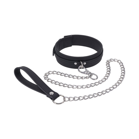 Sportsheets Signature Midnight Muse Collar & Leash with black silicone collar and detachable chain leash.