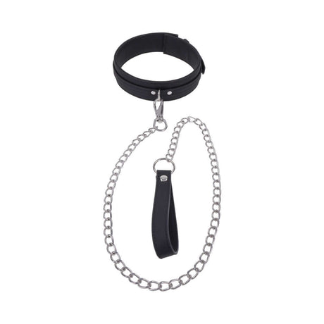 Sportsheets Signature Midnight Muse Collar & Leash featuring a sleek design with silver hardware and detachable chain.