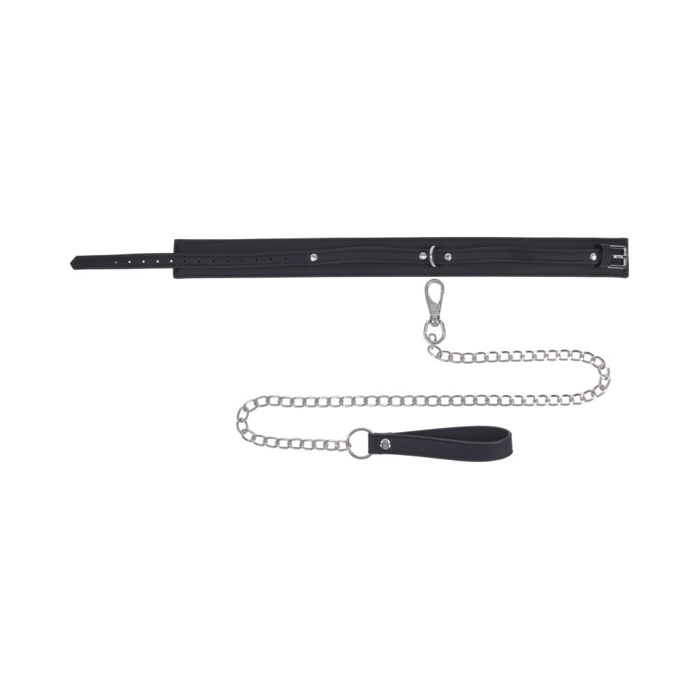 Sportsheets Signature Midnight Muse Collar & Leash featuring soft silicone, silver hardware, and detachable chain leash.