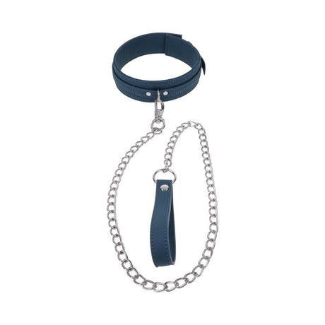 Sportsheets Signature Twilight Tease Collar & Leash featuring a stylish blue collar and silver chain leash.