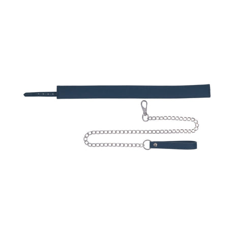 Sportsheets Signature Twilight Tease Collar & Leash in navy with sleek silver hardware and chain leash.