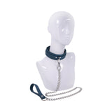 Sportsheets Signature Twilight Tease Collar & Leash on a mannequin showcasing its elegant design and silver hardware.