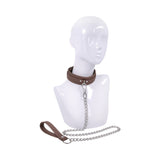 Sportsheets Signature Dawn Dream Collar & Leash displayed on a mannequin showcasing soft silicone and silver hardware.