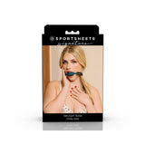 Sportsheets Signature Twilight Tease Oval Gag displayed on product packaging with model.