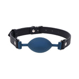 Sportsheets Signature Twilight Tease Oval Gag on a black strap with a smooth blue oval mouthpiece.