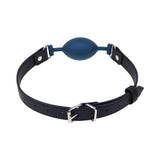 Sportsheets Signature Twilight Tease Oval Gag with a smooth blue mouthpiece and black adjustable strap.