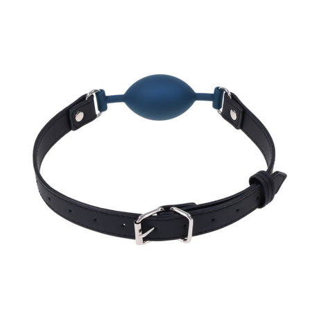 Sportsheets Signature Twilight Tease Oval Gag with a smooth blue mouthpiece and black adjustable strap.