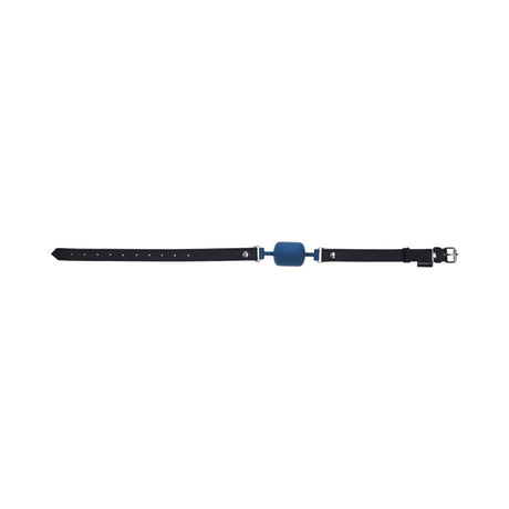 Sportsheets Signature Twilight Tease Barrel Gag featuring a blue barrel mouthpiece on a black strap.
