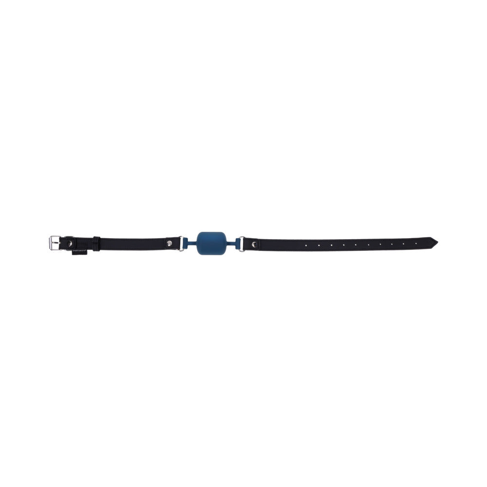 Sportsheets Signature Twilight Tease Barrel Gag with blue mouthpiece and black strap for bondage play.