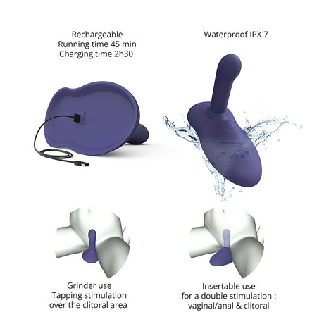 Love To Love Gofast Thrusting Vibrator Midnight Indigo features rechargeable, waterproof, and customizable dual-zone stimulation.
