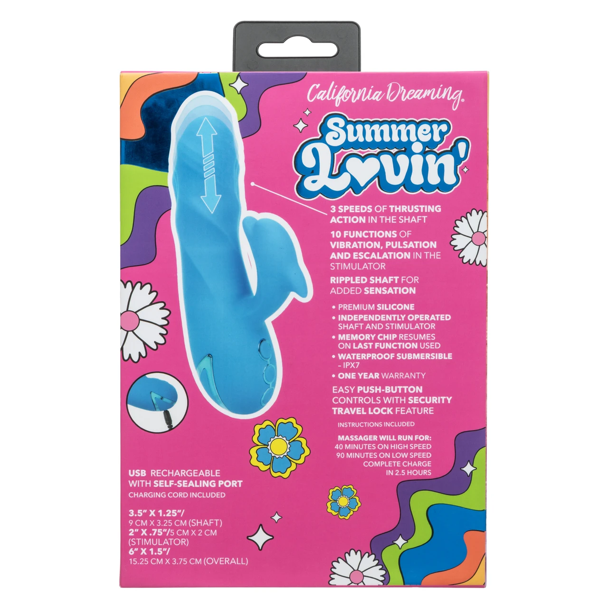 California Dreaming Summer Lovin' Frisco Fantasy Vibrator packaging showcasing its features and vibrant design.
