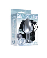 9's Silver Starter Bejeweled Steel Plug Diamond in elegant packaging with a sleek chrome design and black velvet pouch.