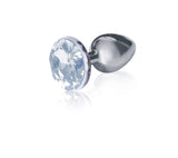 9's Silver Starter Bejeweled Steel Plug Diamond featuring a chrome metallic body and clear faux-diamond gem.