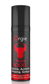 Orgie Touro Xxxl Power Cream for Him 15 ml with Acmella, Ginseng, and Ginkgo for enhanced performance.