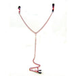 Sex Kitten Y-style Adjustable Clamps Pink, featuring a chain connecting nipple clamps and a clitoral clamp for sensation play.