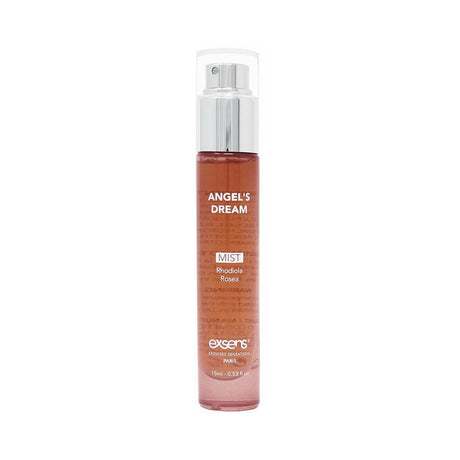 Exsens Pheromone Mist Angel's Dream 0.5 Oz bottle featuring Rhodiola Rosea scent in a sleek design.