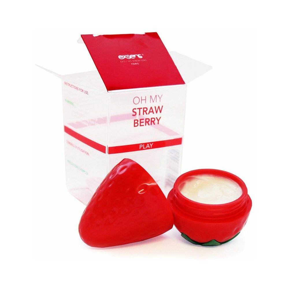 Exsens Nipple Arousal Cream Oh My Strawberry 0.3 Oz packaging and product view with strawberry design.