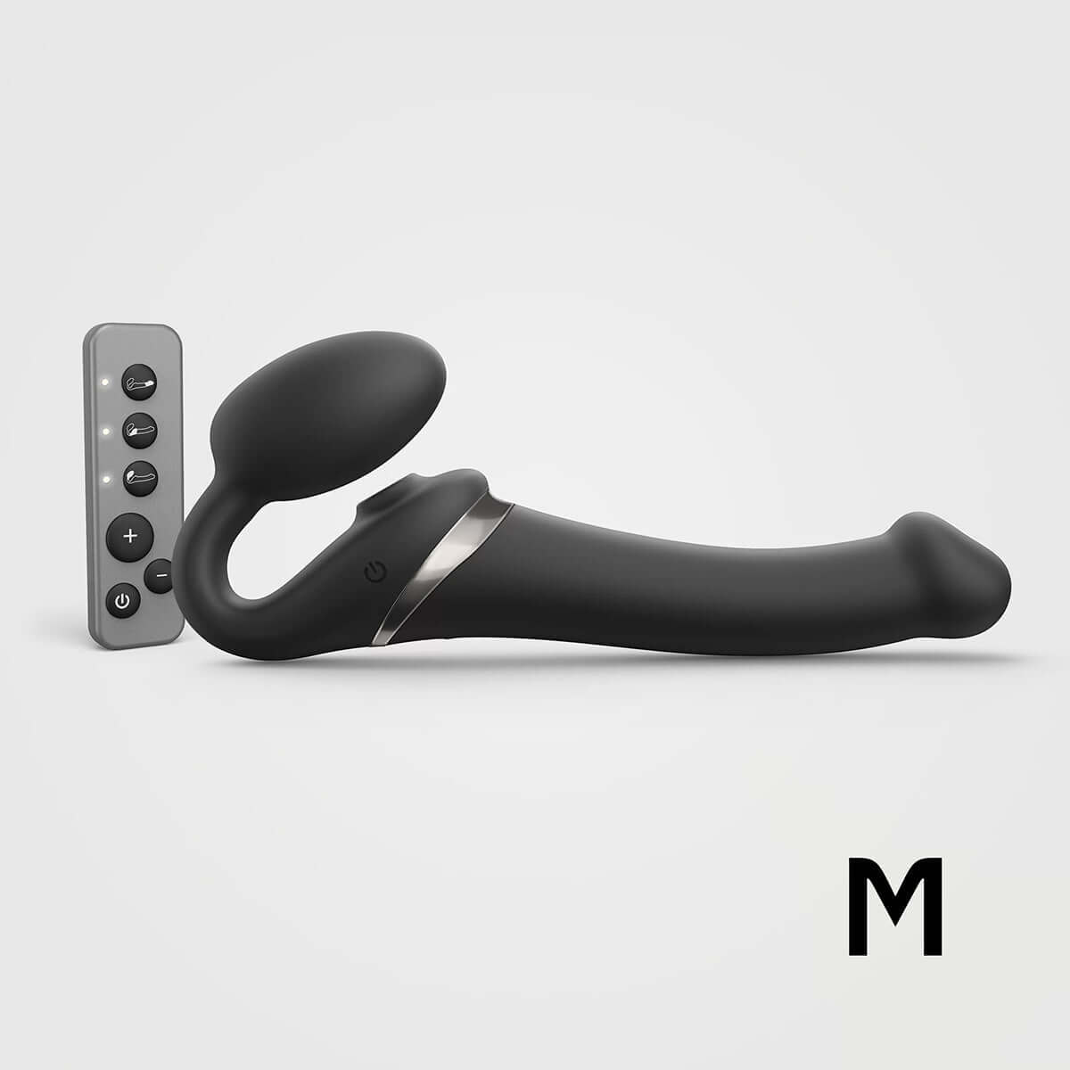 Strap-On-Me Multi Orgasm Bendable Strapless Strap-On Black Medium with remote control for enhanced pleasure.