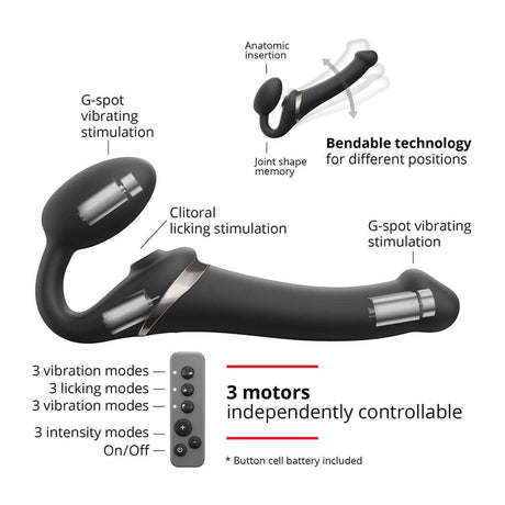 Strap-On-Me Multi Orgasm Bendable Strapless Strap-On Black Small features G-spot and clitoral stimulation with bendable design.