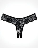 Adore Chiqui Love Thong Panty Black OS featuring sheer floral lace and scalloped trim design.
