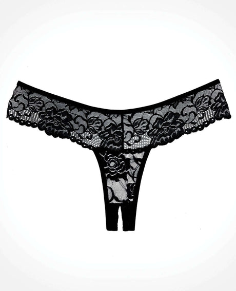 Adore Chiqui Love Thong Panty Black OS featuring sheer floral lace and scalloped trim design.