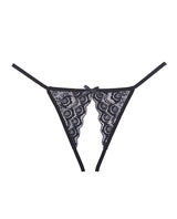 Adore Luv Web Strappy Open Front Panty Black showcasing a unique web design and intricate lace details.