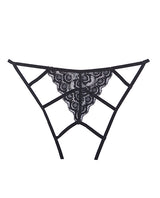 Adore Luv Web Strappy Open Front Panty Black showcasing slim straps and intricate lace details.
