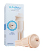 Autoblow AI Ultra Mouth Sleeve Beige on display next to packaging, designed for enhanced stimulation and easy cleanup.